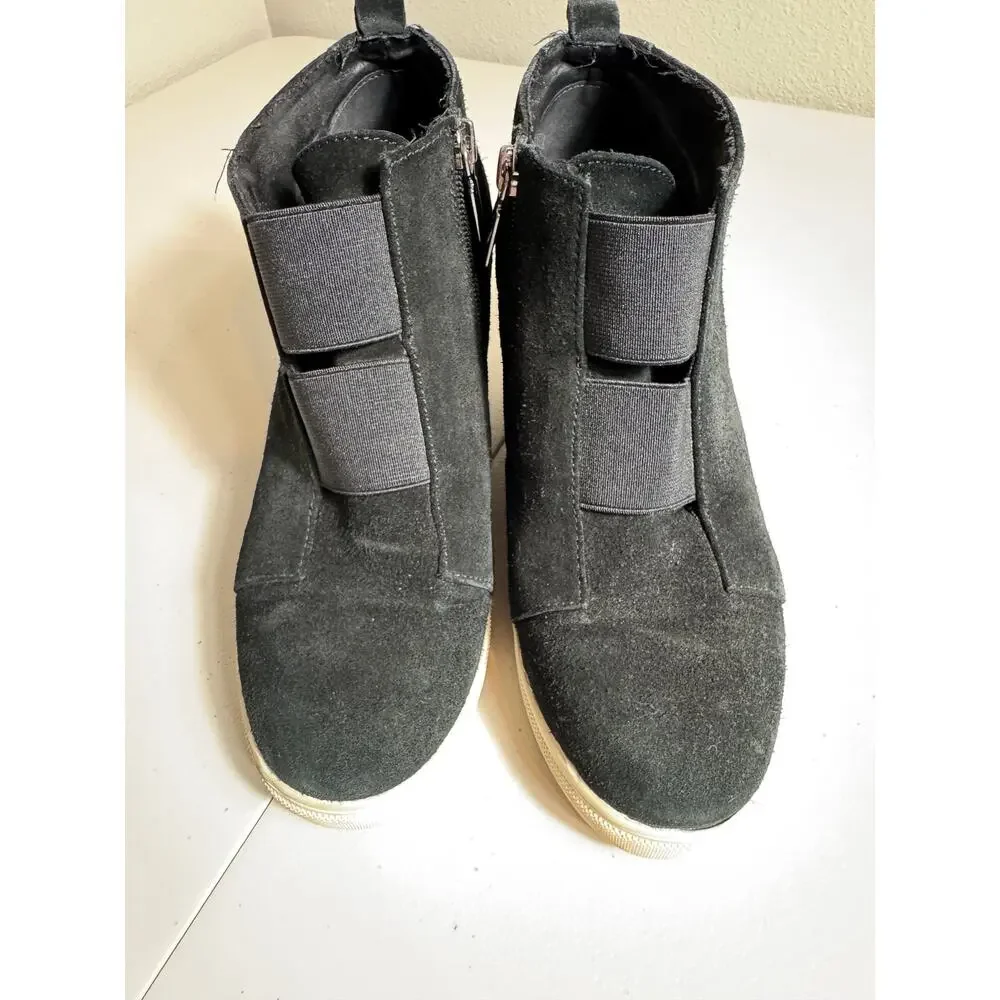 Blondo Glenda waterproof black suede wedge bootie sneaker ankle zippers sz 7.5